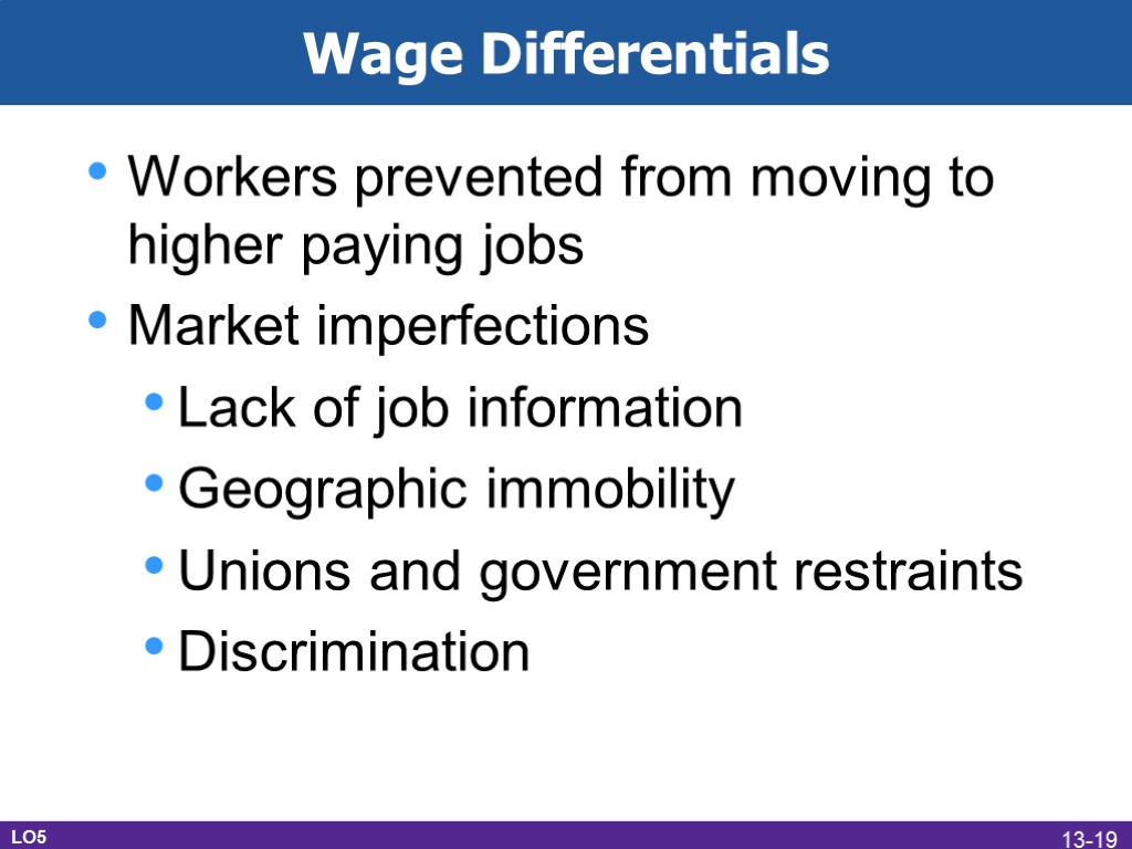 Wage Differentials Workers prevented from moving to higher paying jobs Market imperfections Lack of